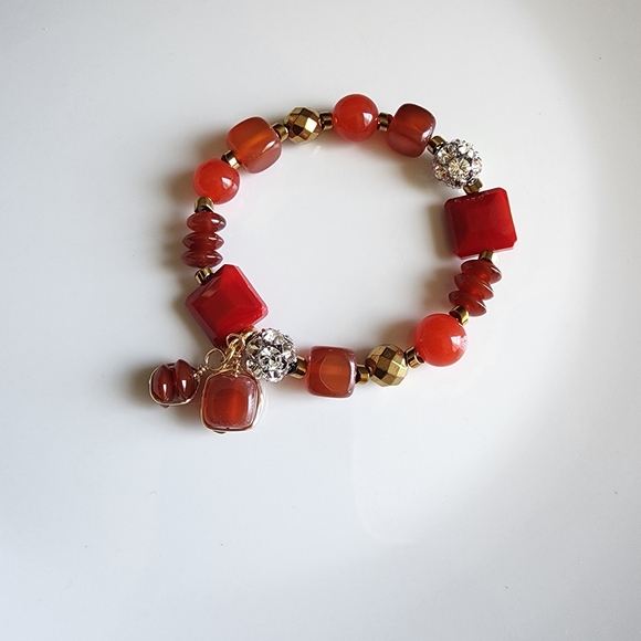 Coral and Gold Beaded Bracelet - Picture 2 of 5